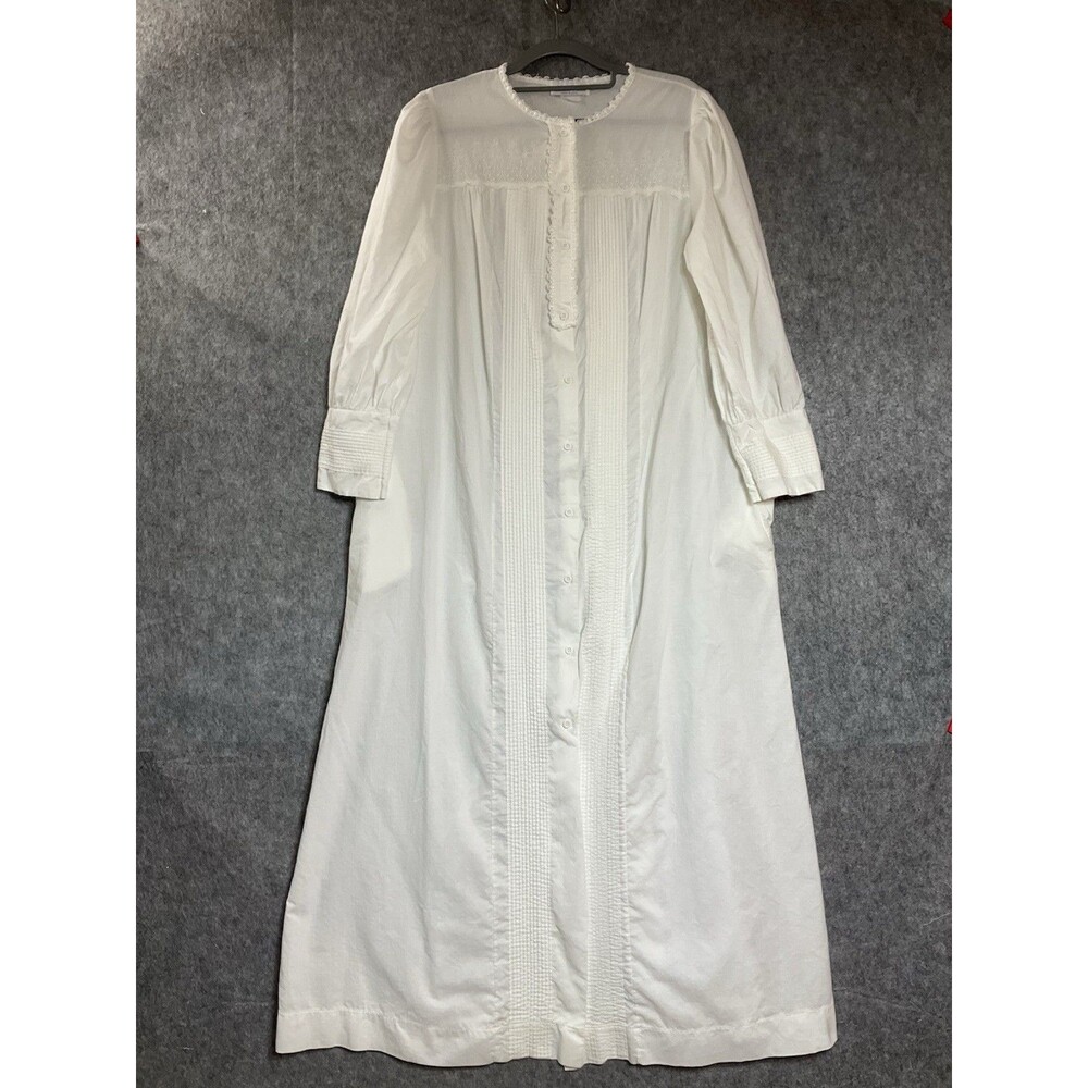 Vintage Willow Creek Nightgown Women Large White Pockets Cotton USA Prairie Robe